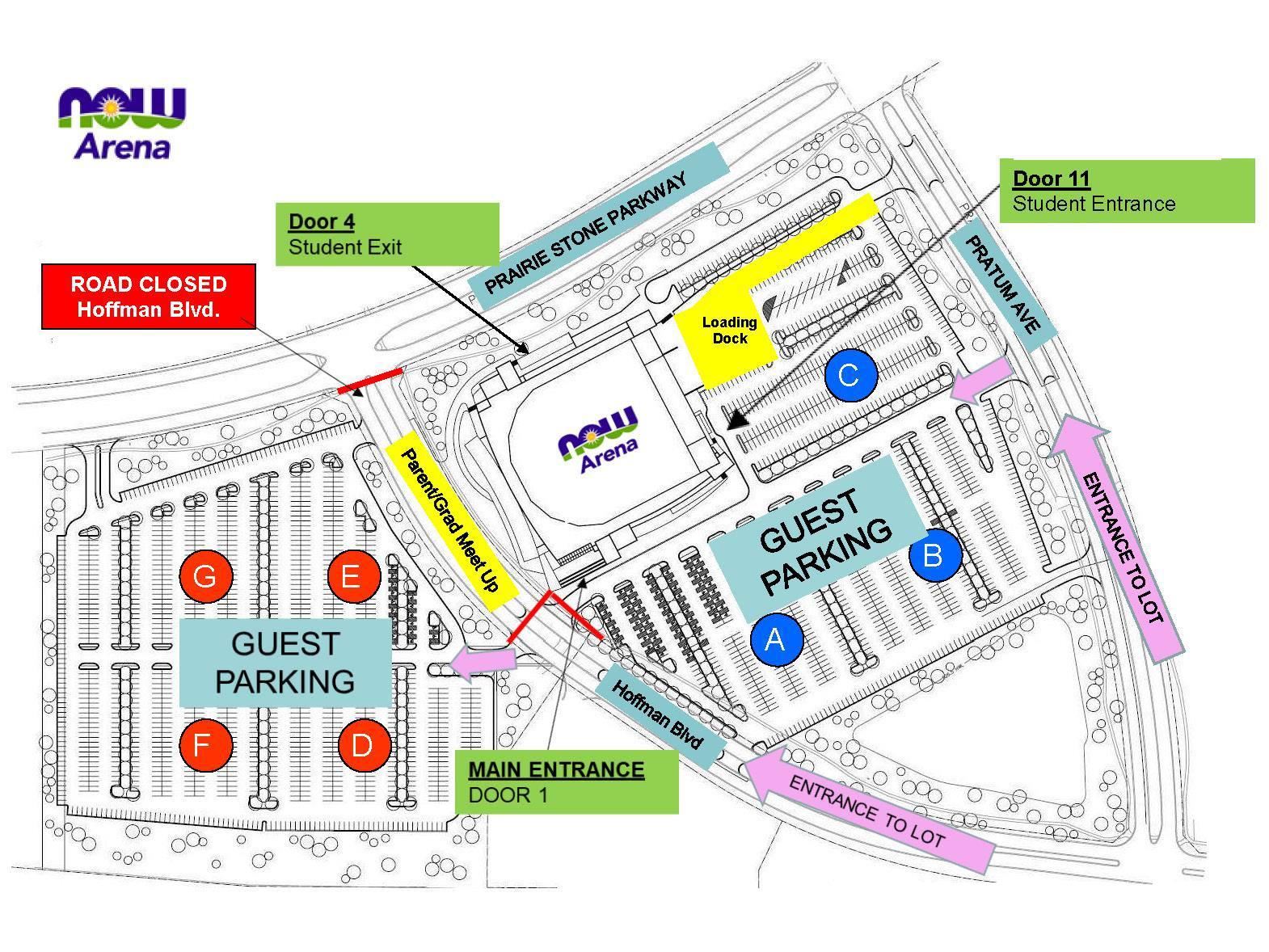 NOW Arena Guest parking Map and Entrances