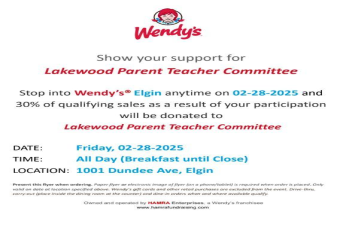 PTO Wendy's Fundraiser 2/28