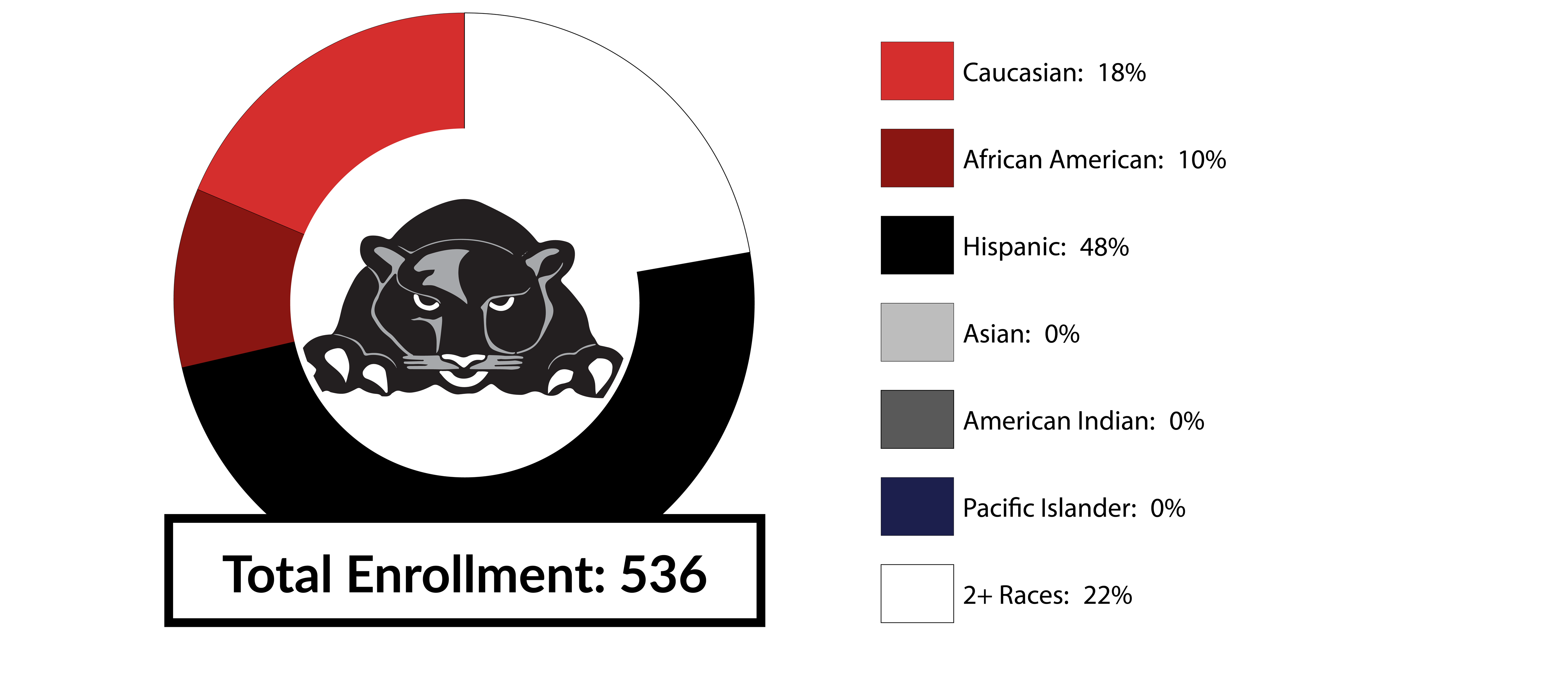 Total Enrollment 536 Caucasian 18% African American 10% Hispanic 48% Asian 0% American Indian 0% Pacific Islander 0% PVES Racial/Diversity Data