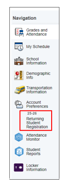 PowerSchool Navigation Menu